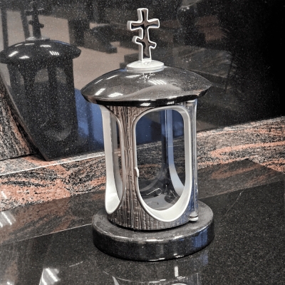 Лампада гранитная в черно-серебристом цвете