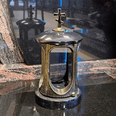 Лампада гранитная в черно-золотом цвете